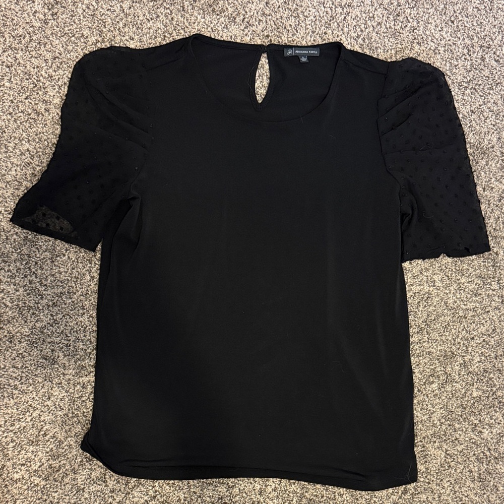 Adrianna Papell Black Blouse with Sheer Sleeves